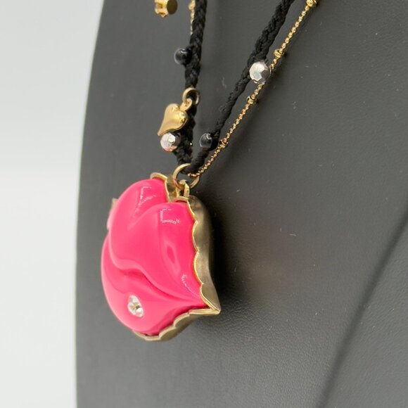 Betsey Johnson Lips First Date Hot Pink Necklace Earrings Set Statement - Picture 8 of 16